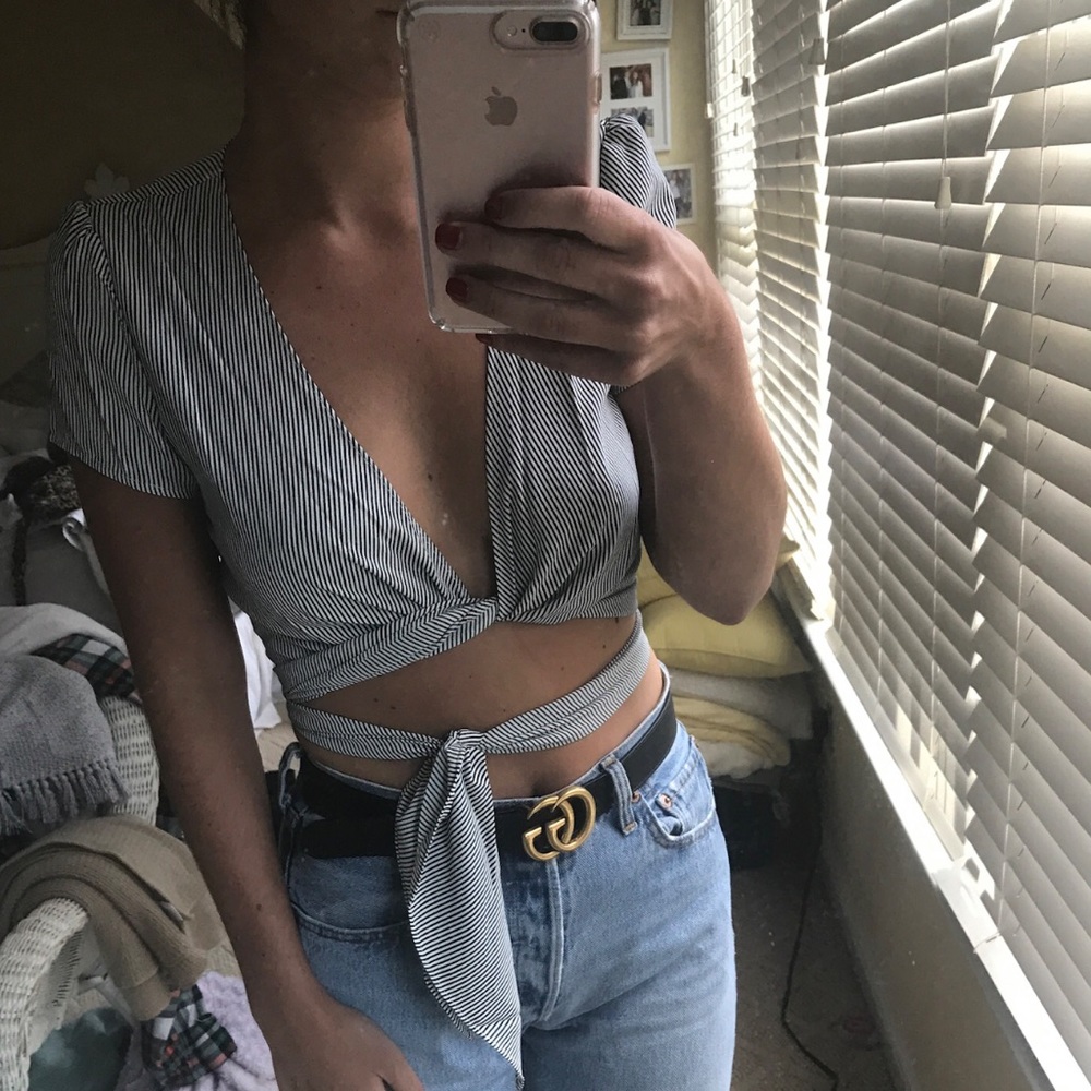 Striped Tie Front Crop Top